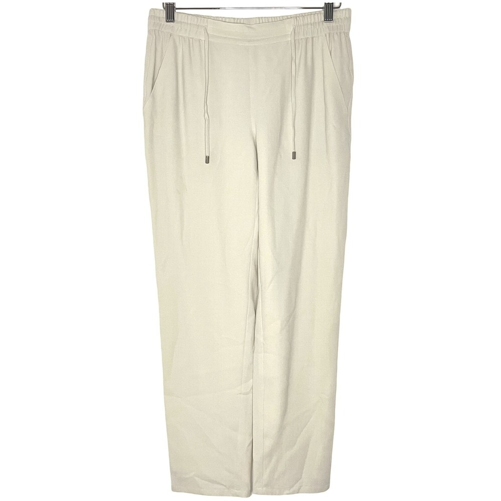 Eileen Fisher Women Pant Petite Small Silk Ivory Georgette Taper Lined Pockets